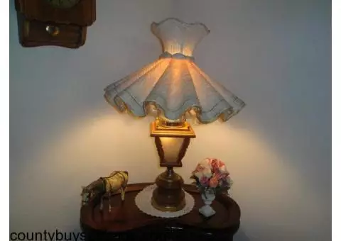 2 VINTAGE MID CENTURY MAPLEWOOD LAMPS w/NIGHT LIGHTS & CUSTOM SHADES